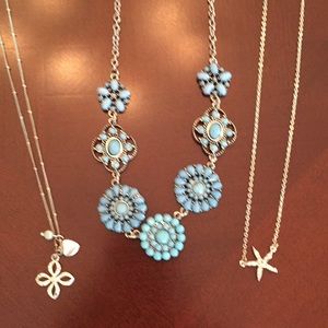3 adjustable costume silver necklaces